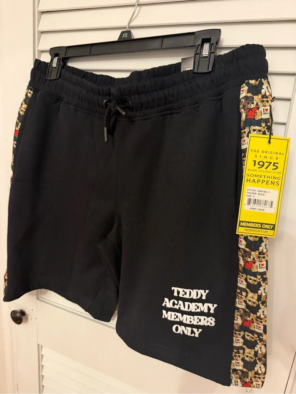 NWT Members Only Men’s Fleece Shorts, Sz Sm, Black, Pockets, Teddy Academ